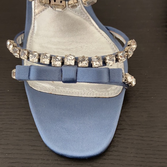NIB Prada Satin Blue Ribbon Jeweled Gem Embellished Heeled Sandals - Picture 11 of 17